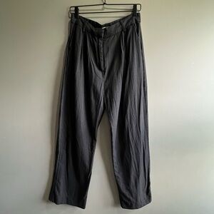 Abercrombie & Fitch Black Dress Pants High-Waisted Pleated Linen Cotton Blend